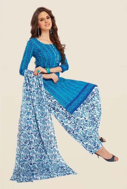 Salwar Studio Blue & White Floral Print Dress Material Salwar Studio Blue & White Floral Print Dress Material