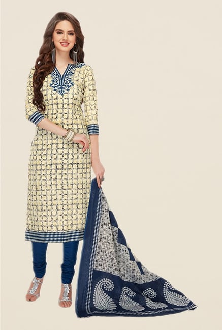 Salwar Studio Yellow & Navy Printed Dress Material Salwar Studio Yellow & Navy Printed Dress Material