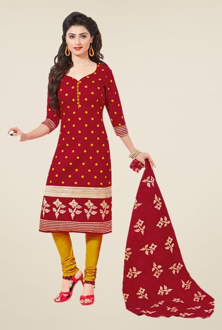 Salwar Studio Maroon & Yellow Polka Dot Dress Material Salwar Studio Maroon & Yellow Polka Dot Dress Material