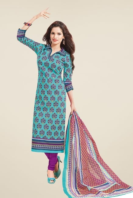 Salwar Studio Blue & Purple Floral Print Dress Material Salwar Studio Blue & Purple Floral Print Dress Material