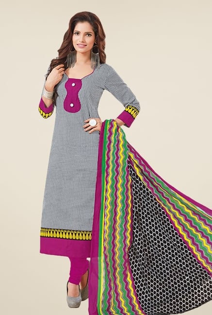 Salwar Studio Grey & Pink Printed Dress Material Salwar Studio Grey & Pink Printed Dress Material