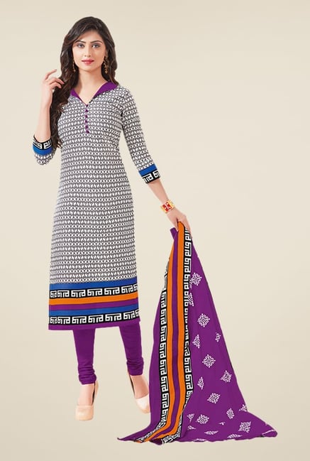 Salwar Studio White & Purple Printed Dress Material Salwar Studio White & Purple Printed Dress Material
