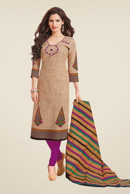 Salwar Studio Beige & Purple Printed Dress Material Salwar Studio Beige & Purple Printed Dress Material