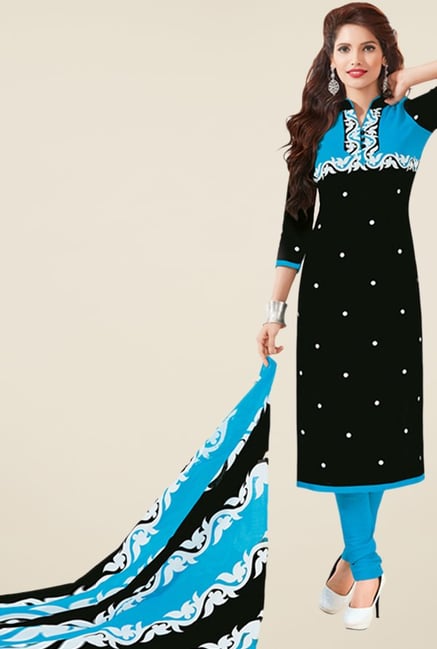 Salwar Studio Black & Blue Polka Dot Dress Material Salwar Studio Black & Blue Polka Dot Dress Material