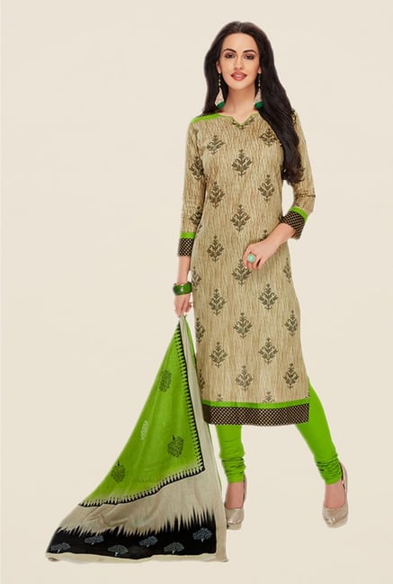 Salwar Studio Brown & Green Printed Dress Material Salwar Studio Brown & Green Printed Dress Material