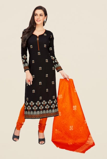 Salwar Studio Black & Orange Printed Dress Material Salwar Studio Black & Orange Printed Dress Material