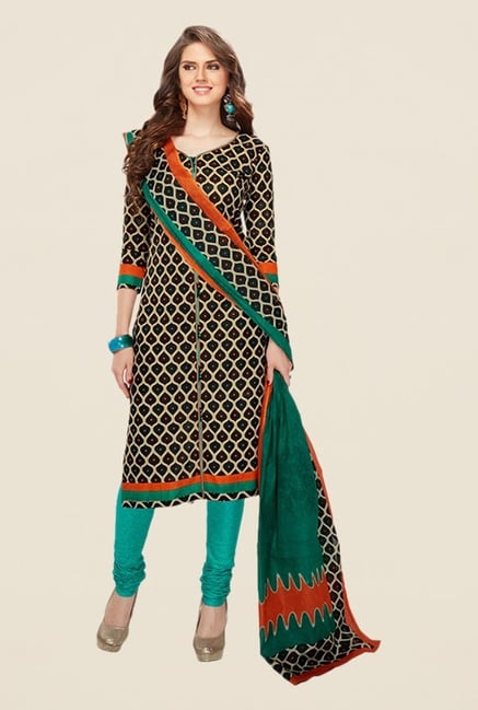 Salwar Studio Black & Sea Green Printed Dress Material Salwar Studio Black & Sea Green Printed Dress Material