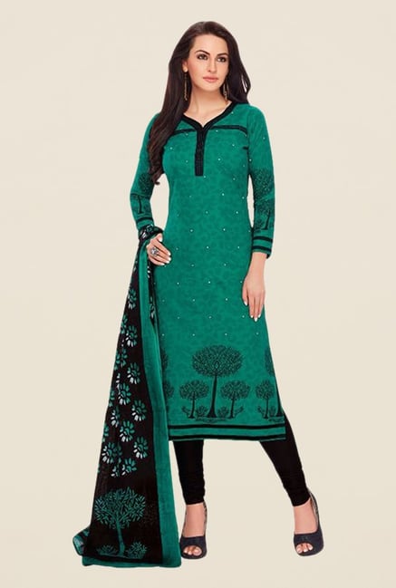 Salwar Studio Green & Black Printed Dress Material Salwar Studio Green & Black Printed Dress Material