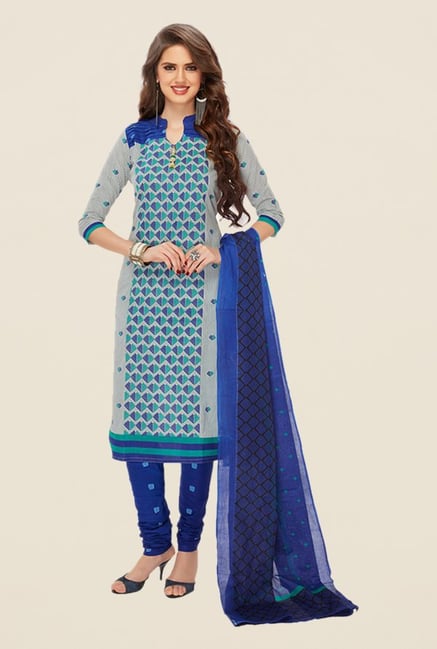 Salwar Studio Grey & Blue Printed Dress Material Salwar Studio Grey & Blue Printed Dress Material