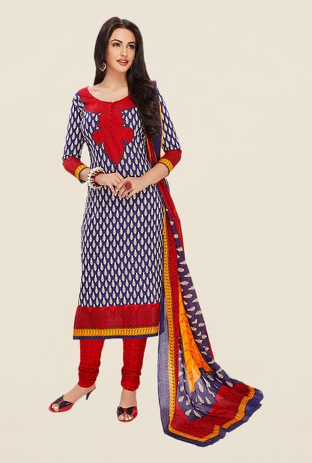 Salwar Studio Violet & Red Printed Dress Material Salwar Studio Violet & Red Printed Dress Material