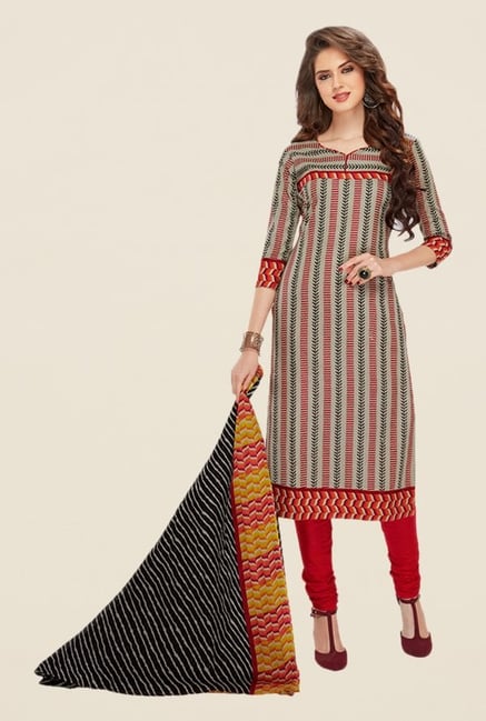 Salwar Studio Grey & Red Printed Dress Material Salwar Studio Grey & Red Printed Dress Material