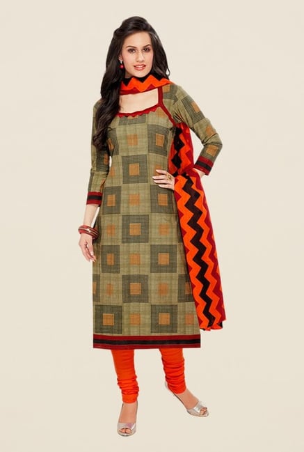 Salwar Studio Olive & Orange Printed Dress Material Salwar Studio Olive & Orange Printed Dress Material