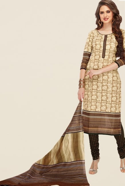 Salwar Studio Beige & Brown Printed Dress Material Salwar Studio Beige & Brown Printed Dress Material