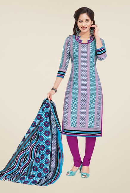 Salwar Studio Blue & Magenta Printed Dress Material Salwar Studio Blue & Magenta Printed Dress Material