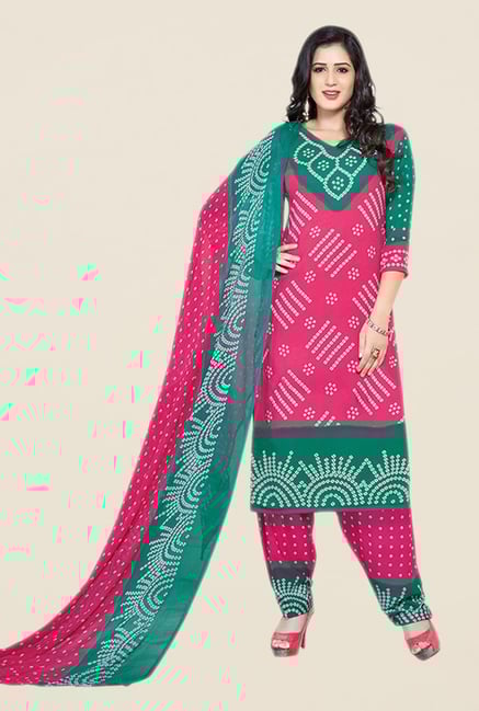 Salwar Studio Pink & Green Bandhani Dress Material Salwar Studio Pink & Green Bandhani Dress Material