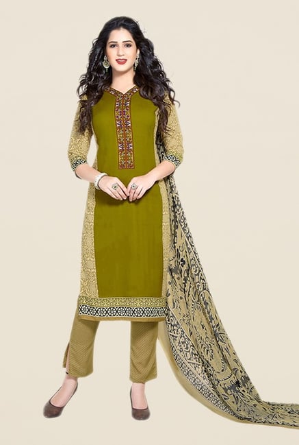 Salwar Studio Olive Printed Dress Material Salwar Studio Olive Printed Dress Material