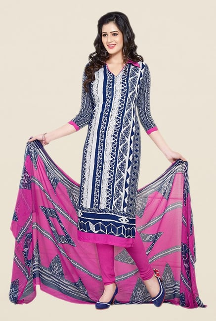 Salwar Studio Blue & Pink Printed Dress Material Salwar Studio Blue & Pink Printed Dress Material