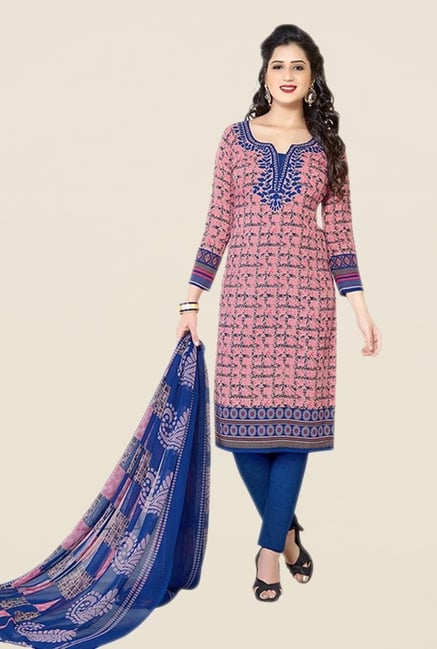 Salwar Studio Pink & Blue Printed Dress Material Salwar Studio Pink & Blue Printed Dress Material