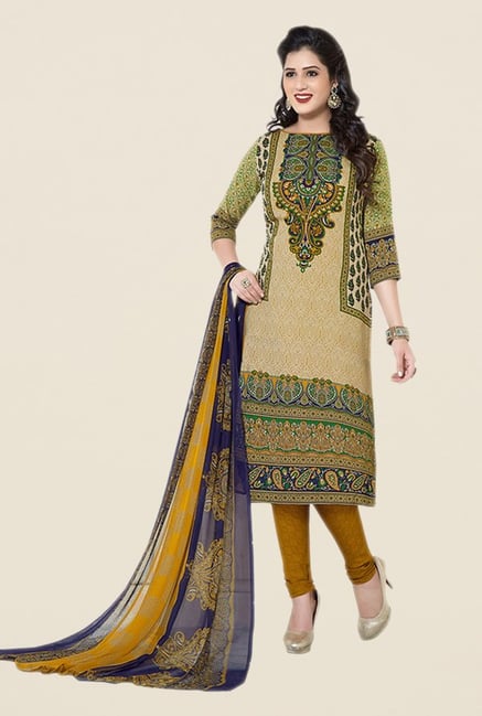 Salwar Studio Beige & Green Printed Dress Material Salwar Studio Beige & Green Printed Dress Material