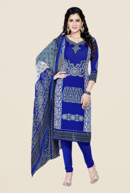 Salwar Studio Blue Printed Dress Material Salwar Studio Blue Printed Dress Material