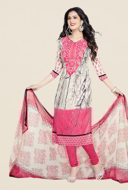Salwar Studio Beige & Pink Paisley Print Dress Material Salwar Studio Beige & Pink Paisley Print Dress Material