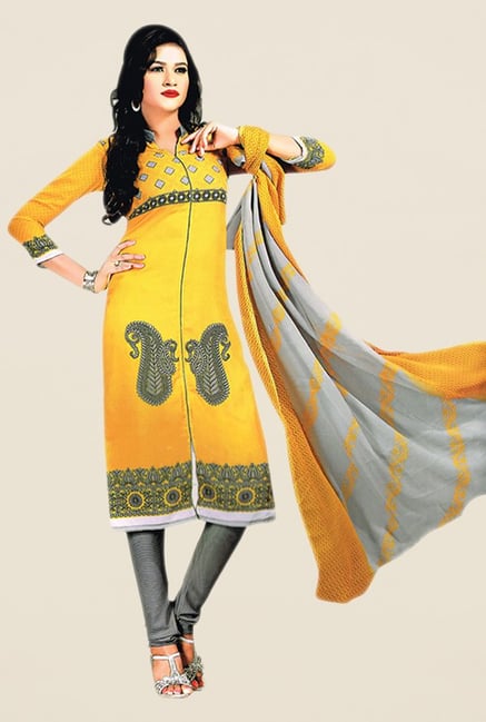 Salwar Studio Yellow & Grey Paisley Print Dress Material Salwar Studio Yellow & Grey Paisley Print Dress Material