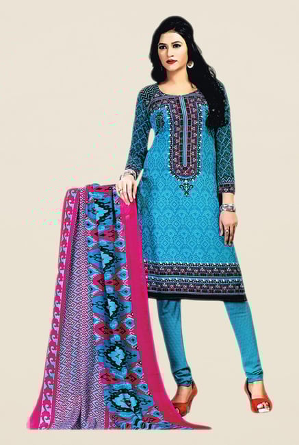 Salwar Studio Blue Printed Dress Material Salwar Studio Blue Printed Dress Material