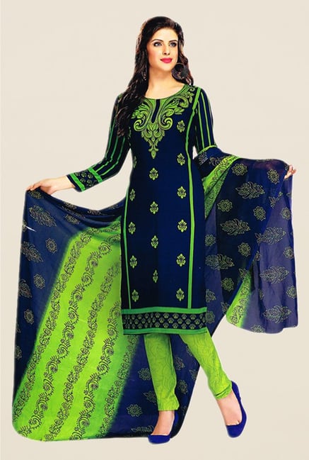 Salwar Studio Navy & Green Printed Dress Material Salwar Studio Navy & Green Printed Dress Material