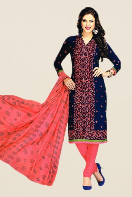 Salwar Studio Blue & Peach Floral Print Dress Material Salwar Studio Blue & Peach Floral Print Dress Material