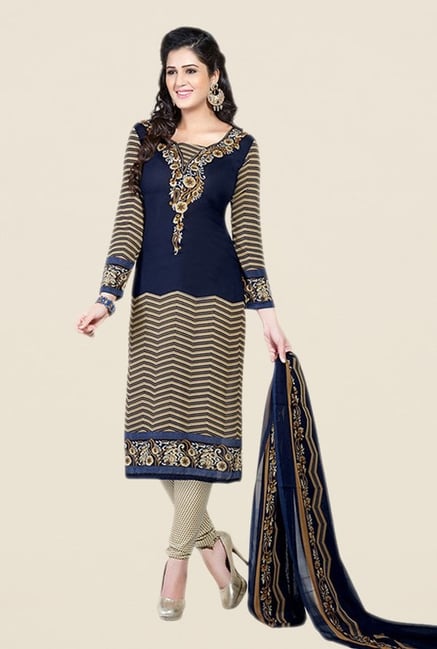 Salwar Studio Navy & Beige Printed Dress Material Salwar Studio Navy & Beige Printed Dress Material