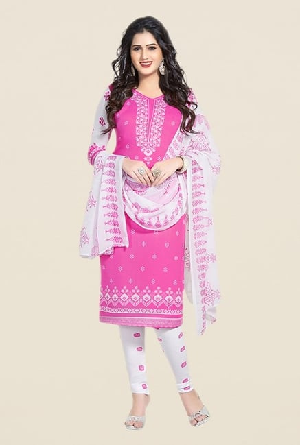Salwar Studio Pink & White Printed Dress Material Salwar Studio Pink & White Printed Dress Material