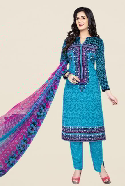 Salwar Studio Blue Printed Dress Material Salwar Studio Blue Printed Dress Material