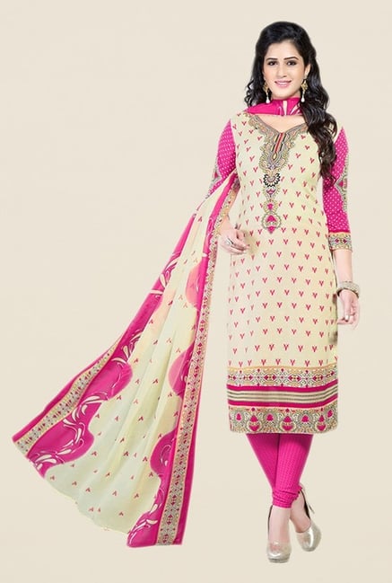 Salwar Studio Beige & Pink Printed Dress Material Salwar Studio Beige & Pink Printed Dress Material