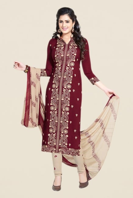 Salwar Studio Maroon & Beige Paisley Print Dress Material Salwar Studio Maroon & Beige Paisley Print Dress Material