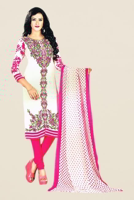 Salwar Studio Cream & Pink Floral Print Dress Material Salwar Studio Cream & Pink Floral Print Dress Material