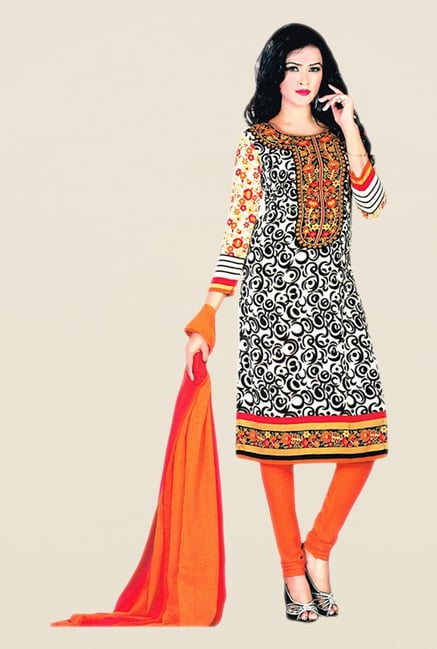 Salwar Studio Black & Orange Floral Print Dress Material Salwar Studio Black & Orange Floral Print Dress Material
