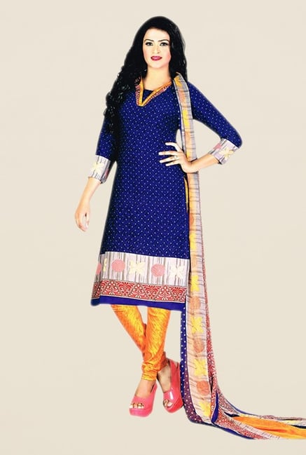 Salwar Studio Blue & Yellow Printed Dress Material Salwar Studio Blue & Yellow Printed Dress Material