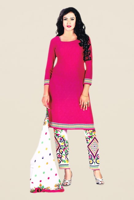 Salwar Studio Pink & Beige Printed Dress Material Salwar Studio Pink & Beige Printed Dress Material