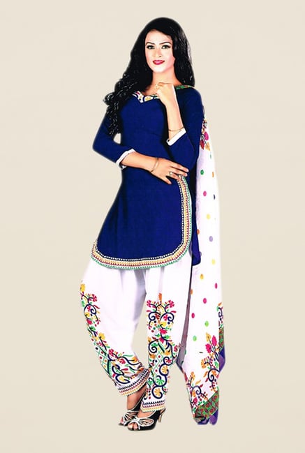 Salwar Studio Blue & White Printed Dress Material Salwar Studio Blue & White Printed Dress Material
