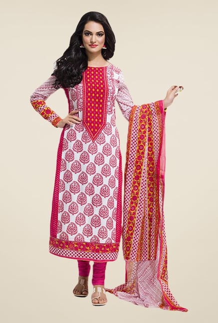 Salwar Studio Pink Floral Print Dress Material Salwar Studio Pink Floral Print Dress Material