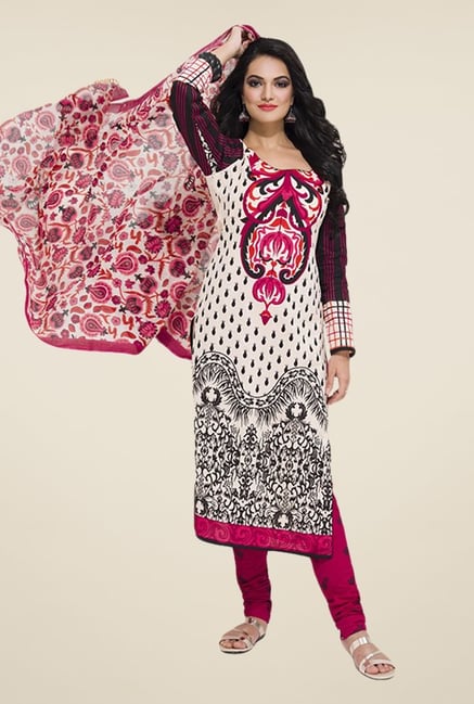 Salwar Studio Off White & Pink Printed Dress Material Salwar Studio Off White & Pink Printed Dress Material