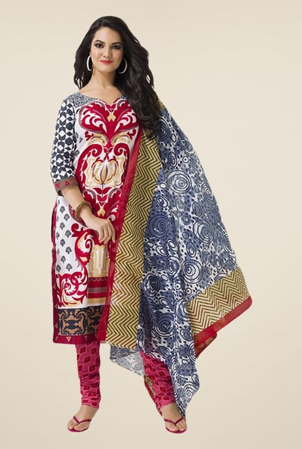 Salwar Studio Off White & Red Printed Dress Material Salwar Studio Off White & Red Printed Dress Material