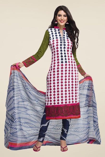 Salwar Studio Off White & Pink Floral Print Dress Material Salwar Studio Off White & Pink Floral Print Dress Material