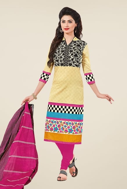 Salwar Studio Yellow & Pink Floral Print Dress Material Salwar Studio Yellow & Pink Floral Print Dress Material