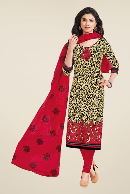 Salwar Studio Yellow & Red Printed Dress Material Salwar Studio Yellow & Red Printed Dress Material
