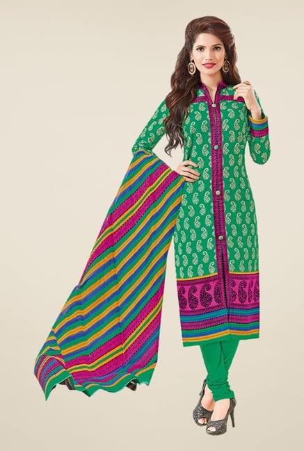 Salwar Studio Green & Pink Paisley Print Dress Material Salwar Studio Green & Pink Paisley Print Dress Material