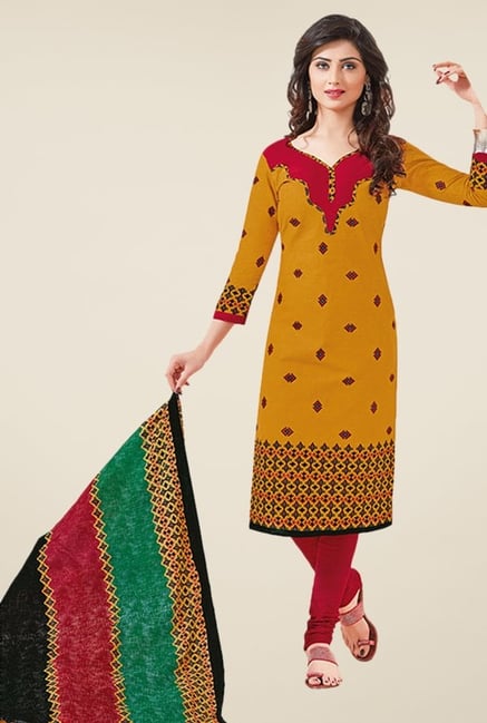 Salwar Studio Mustard & Red Printed Dress Material Salwar Studio Mustard & Red Printed Dress Material
