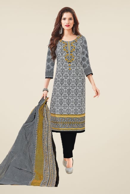 Salwar Studio Grey & Black Floral Print Dress Material Salwar Studio Grey & Black Floral Print Dress Material