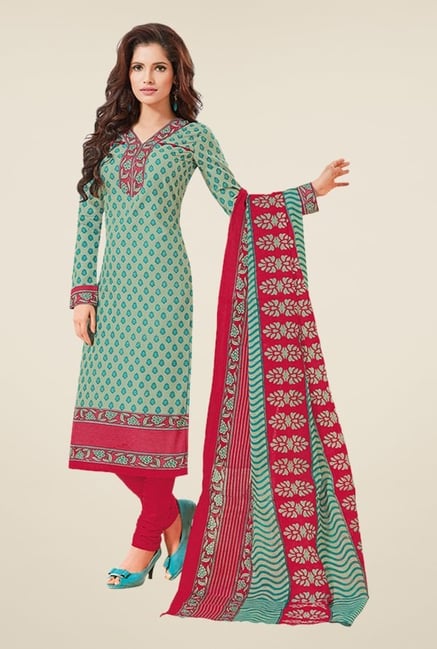 Salwar Studio Green & Pink Printed Dress Material Salwar Studio Green & Pink Printed Dress Material