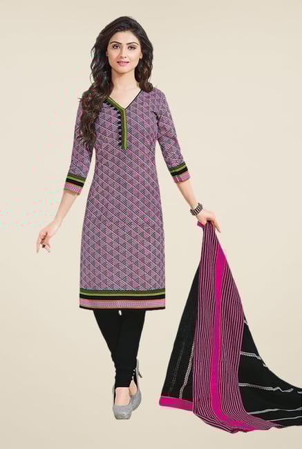 Salwar Studio Pink & Black Printed Dress Material Salwar Studio Pink & Black Printed Dress Material